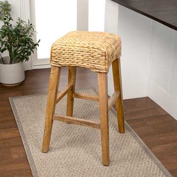 Maui Rustic Bohemian Hyacinth/Wood Backless Counter Stool